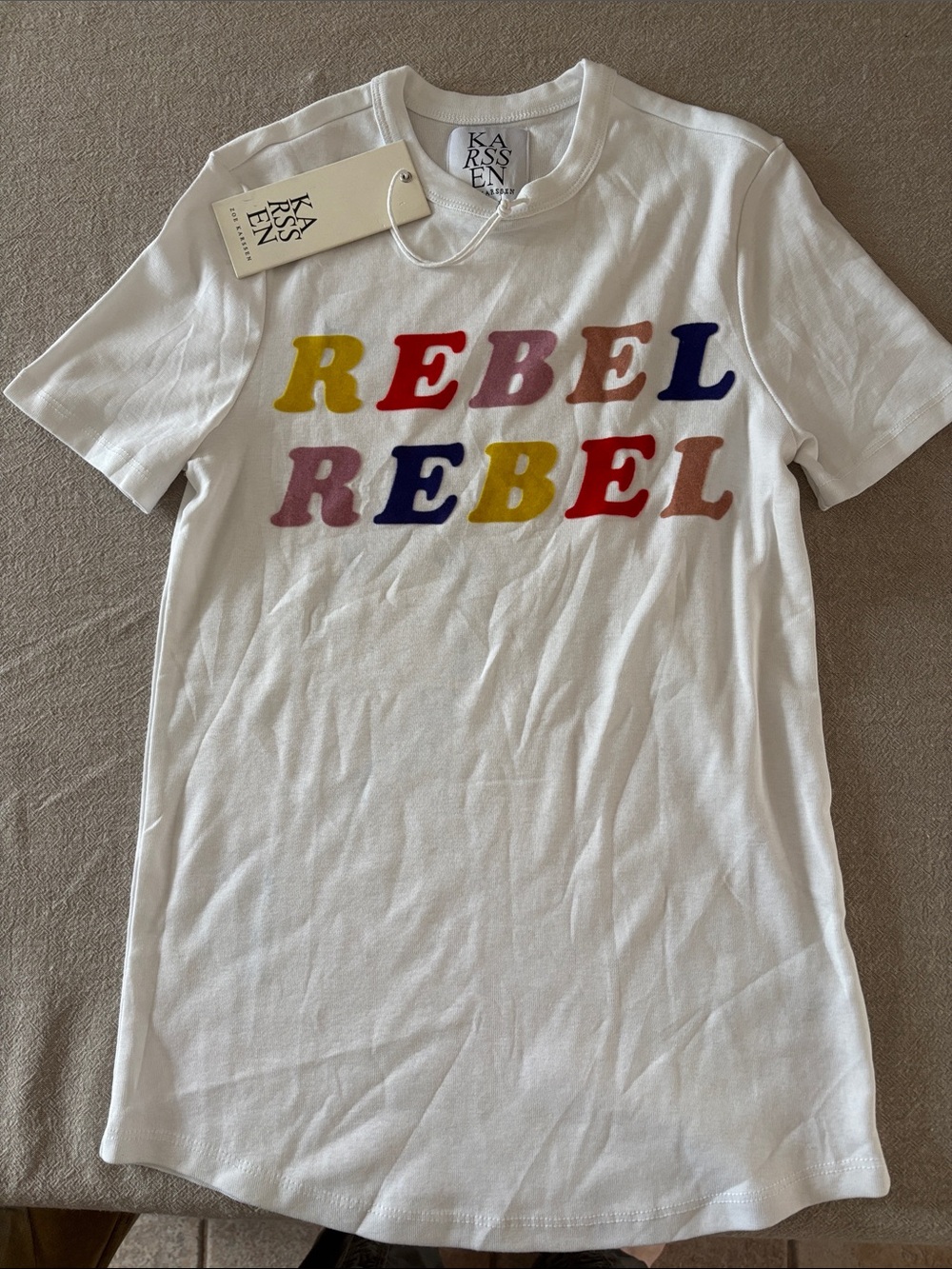 Zoe Karssen White 'REBEL REBEL' Multicolor Graphic Tee-XS